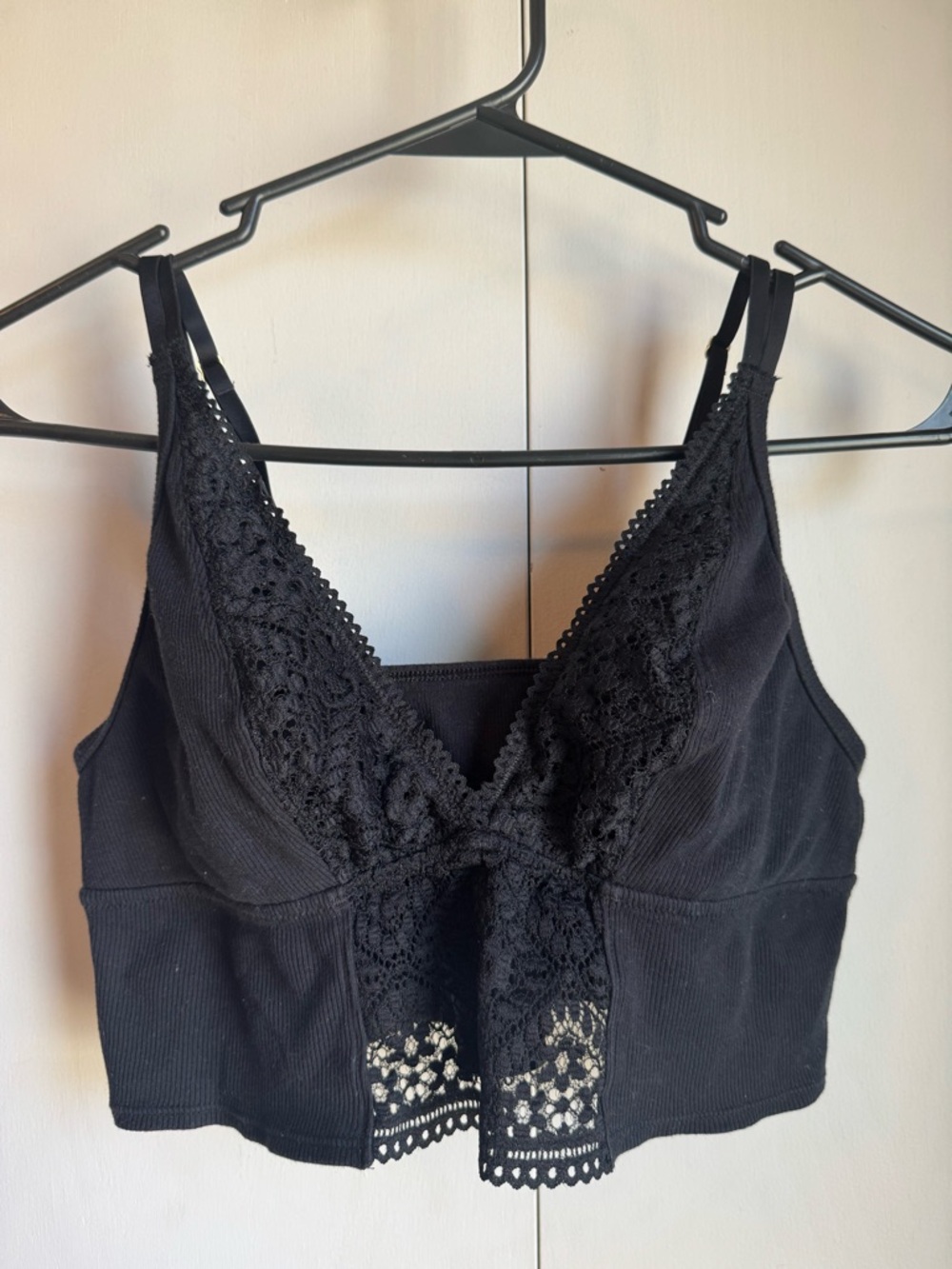 aerie Black Lace Bralette with Crochet Trim